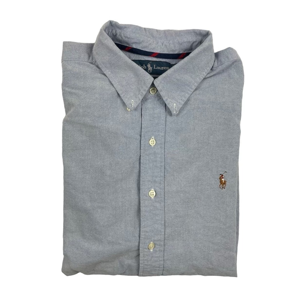 Polo Ralph Lauren Blue Twill Cotton Mens Pony Logo Button Front Shirt 2XL XXL